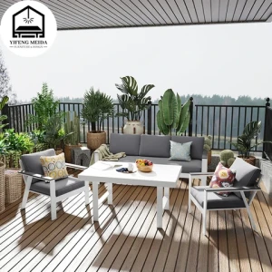 Outdoor Furniture Hot Sale Patio Set Aluminium Sofa set with Table and Cushions Porch Chairs for Balcony