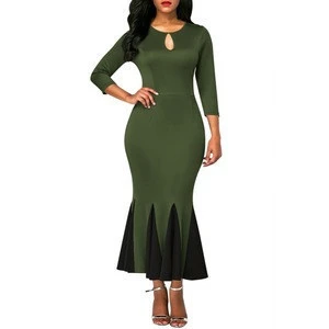 Pinup mermaid hem solid retro cocktail party evening dresses