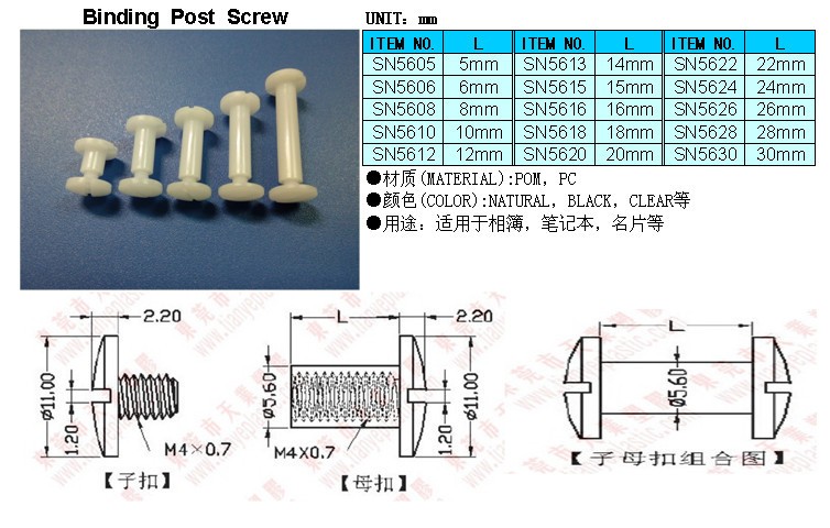 Plastic binder post screw