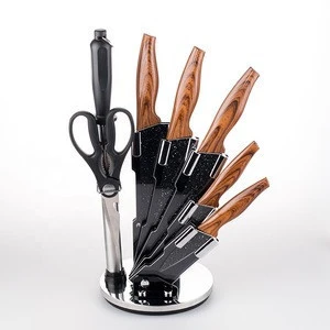Premium Stainless Steel Kitchen Knife Set With Rotating Acrylic Stand - 8 Piece set
