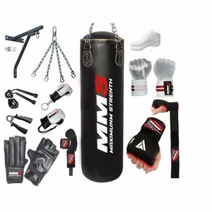 PROFESSIONAL PUNCHING BAG WITH MITTS , HOOK OR BRACKET +ROPE , FREE CHAIN