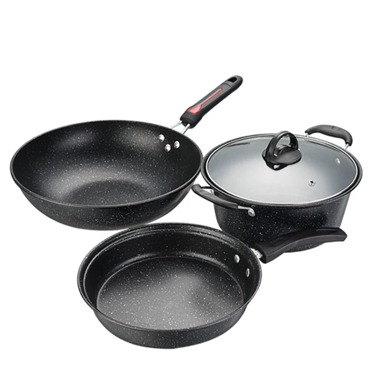 Proper Price Top Quality Cooking Three-piece Red Handle Cookware Kitchen Pot Sets