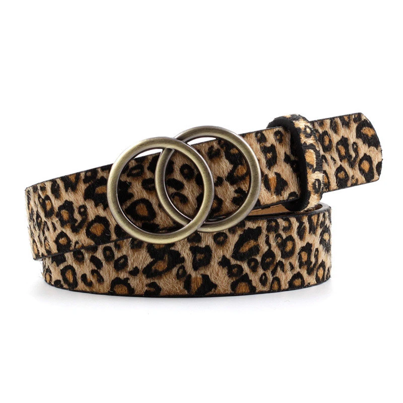 Quality PU Leather Material, Elegant Designer Vntage Gold Double O-ring Buckle Women Leather Belt/