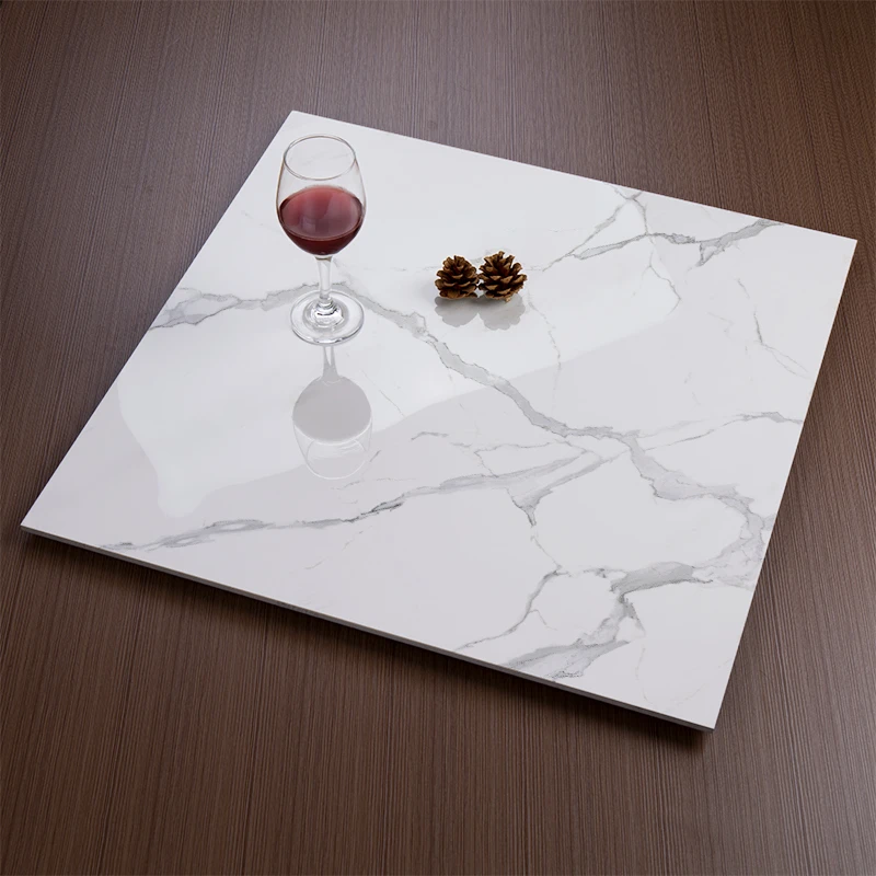 RAFFO 24 in. x 24 in. Carrara White Full Glazed Polished Marble Look Porcelain Floor Tile