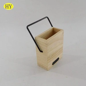 Rectangle Shape Natural Color Wood Bucket With Metal Handle
