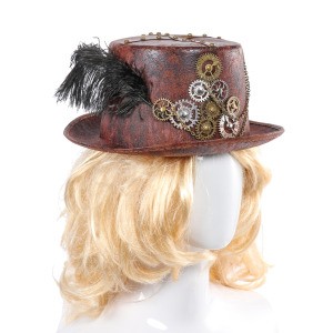 Roleparty Wholesale Retro Black feather New Design PU Leather Steampunk hat