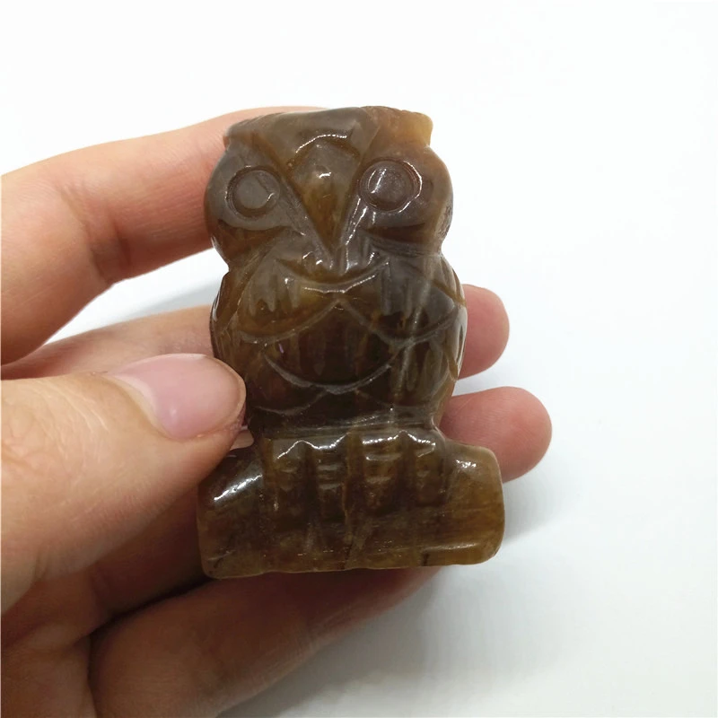 rose quartz 2 inch Natural Crystal Tiger Eyes Stone Hand Animal Carvings Cute Owl Carvings