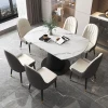 Round 12 Cm Rock Marble Dining Table with Carbon Steel Table Frame Kitchen Table for Leisure Living Room