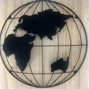 Round Mesh LED Sign World Map wooden plaque Metal Wall Hanging Art Plaque