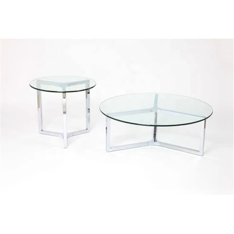 Round Modern Dis-assemble Package 10MM Glass Thickness 304 Stainless Leg Side End Tempered Clear Glass Coffee Table