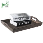 Rustic Coffee Brown Wooden Breakfast Serving Tray with Oval Cutout Handles