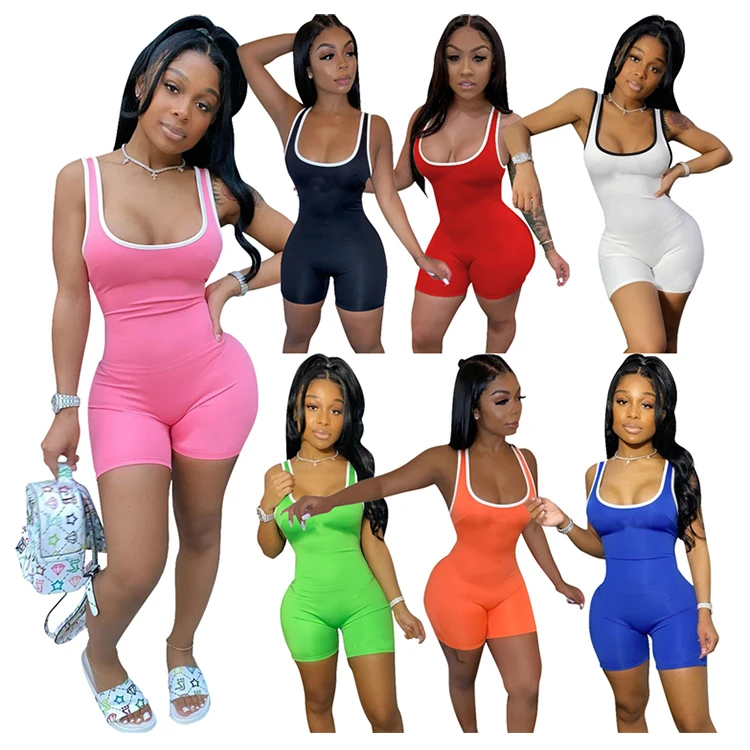 RX-R6296 Hot selling casual sleeveless one piece shorts jumpsuit women sportswear rompers womens jumpsuits summer