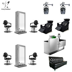 Salon furniture equipment set styling mirronr station shampoo unit parlour chairs metalchairs hair salon chair