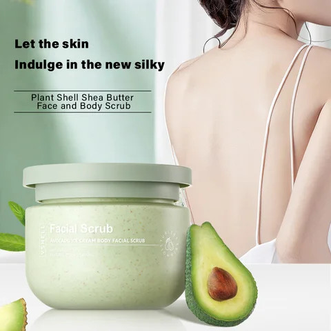 Scented Hydrating Fruit Avocado Extract Whitening  Face And Body Scrub With Shea Butter