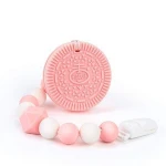 Silicone Oreo Cookies Baby Teething Necklace Biscuit Chew Beaded Pendant Holder for Newborn Girls