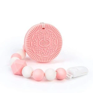 Silicone Oreo Cookies Baby Teething Necklace Biscuit Chew Beaded Pendant Holder for Newborn Girls