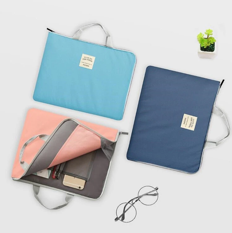 Simple solid color multi-layer portable file bag waterproof laptop bag