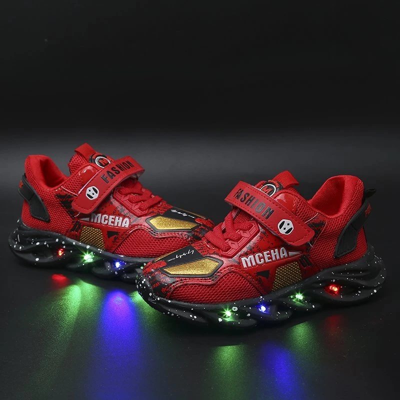 Size 26-37 Kids Led USB Recharge Glowing Shoes Childrens Hook Loop Shoes Childrens Glowing Sneakers Kids Led Luminous Shoes
