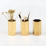 Stainless steel  personalized gold hexagon pen holder for office vases