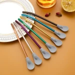 Stainless Steel Silicone Straw Spoon Tea Detachable Filter Mate Straw Reusable Drinking Tools Bar accessory