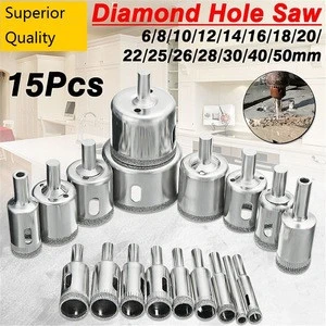 Superior Quality 15 Piece Bits Glass Marble Ceramic Hollow Core Extractor Remover Tool Granite Hole Saw Cutter Diamond Core Bit