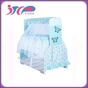 TC fabric Cloth Steel Frame 2016 new style cute and lovely branded with mosquito net &amp; hanging baby crib /baby bed/ baby cradle