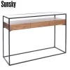 Tempered Glass Iron Frame Wooden Console Table