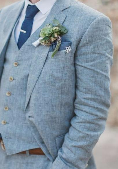 The latest design linen men&#39;s beach summer wedding dress men&#39;s groom dance slim fit suit 3 pieces (jacket + pants + vest)