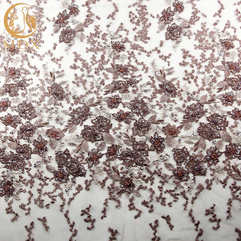 The Newest Style Free Sample Couture French Hand Embroidery Chantilly Lace Beaded Fabric