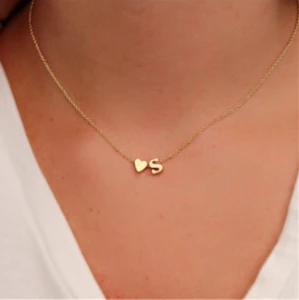 Tiny Gold Silver Initial Name Choker Necklace 26 Letters &amp;Heart Pendant Necklace Women Collares Collier Gift Jewelry