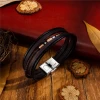 Trendy New Products Hand Woven Multilayer Leather Bracelet Titanium Steel Mens Leather Bracelet