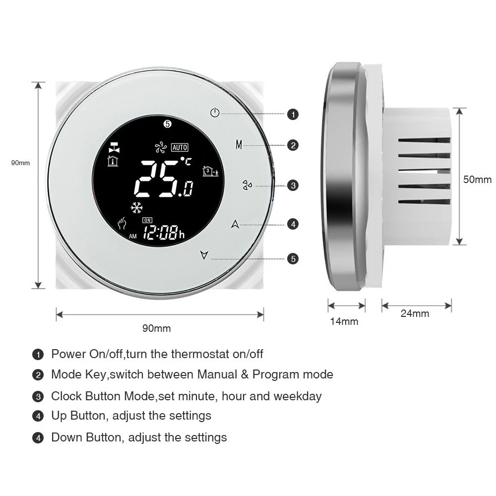Tuya Temperature Controller Wifi Smart Thermostat/HVAC System LCD Screen Wifi Smart FCU Room Thermostat