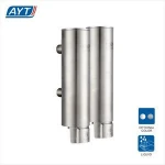 Twin stainless steel manual liquid soap dispenser in satin