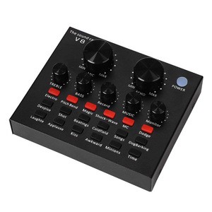 V8 Multi-functional Live Sound Card USB Audio Interface Intelligent Volume Adjustable Audio Mixer Sound Card for Live Broadcast