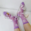 VK606-Spring summer daisy socks translucent fashion flower stockings ladies tube socks
