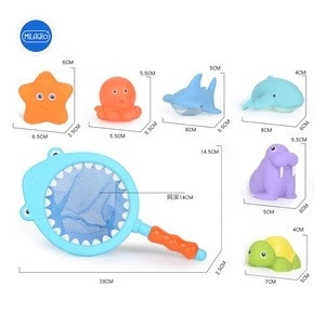 Water shower station toy floating squirts bath toy waterfall  shark fishing net bath toy set animal for kids