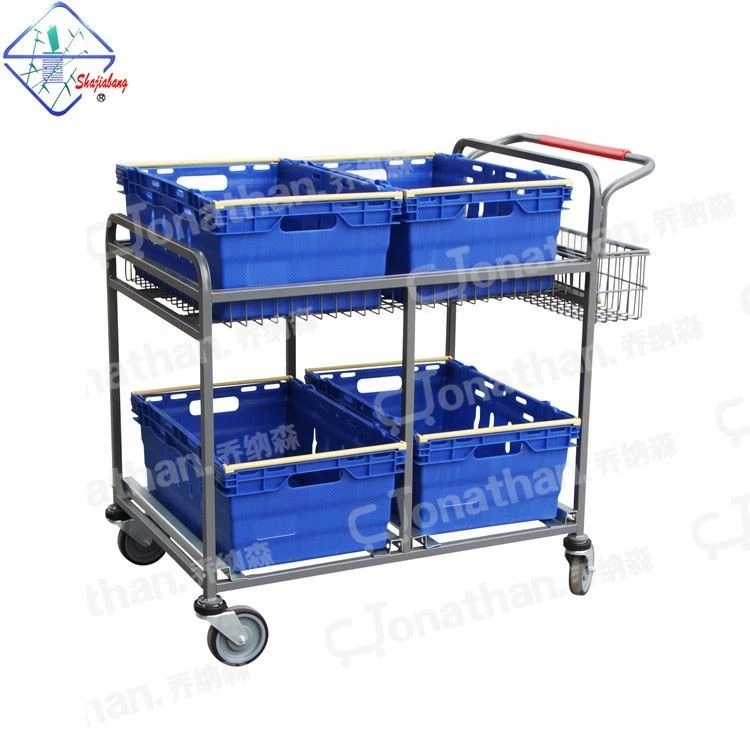 WD-2 hand push 2 tiers warehouse picking trolley cart
