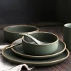 Western Simple Design Unglazed Gold Rim Microwave Safe Ceramic Dinnerware Sets