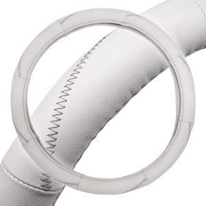 white leather +grey stitch Auto Car Steering Wheel Cover Universal 15 inch