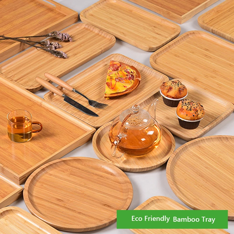 Wholesable Custom Restaurant Dinner Breakfast Food Fruit Platter Tray Plates Round Bamboo Wood Serving Tray