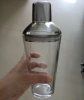 wholesale 450ml glass cocktail shaker in bar, special shaped glass shaker with metal lid for cocktail