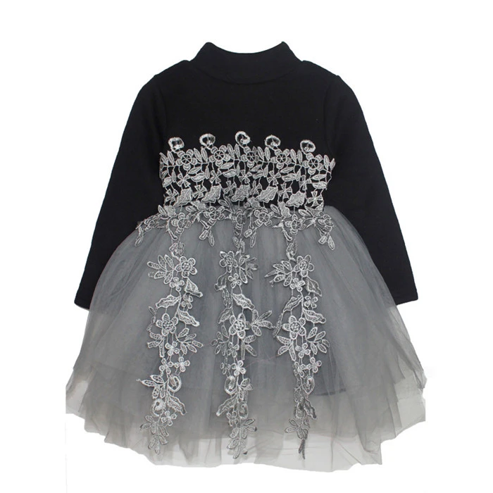 Wholesale Baby Clothes Korea Black Prom Frock Polo Collar Pattern Design Wedding Dress For Party Of Pakistan