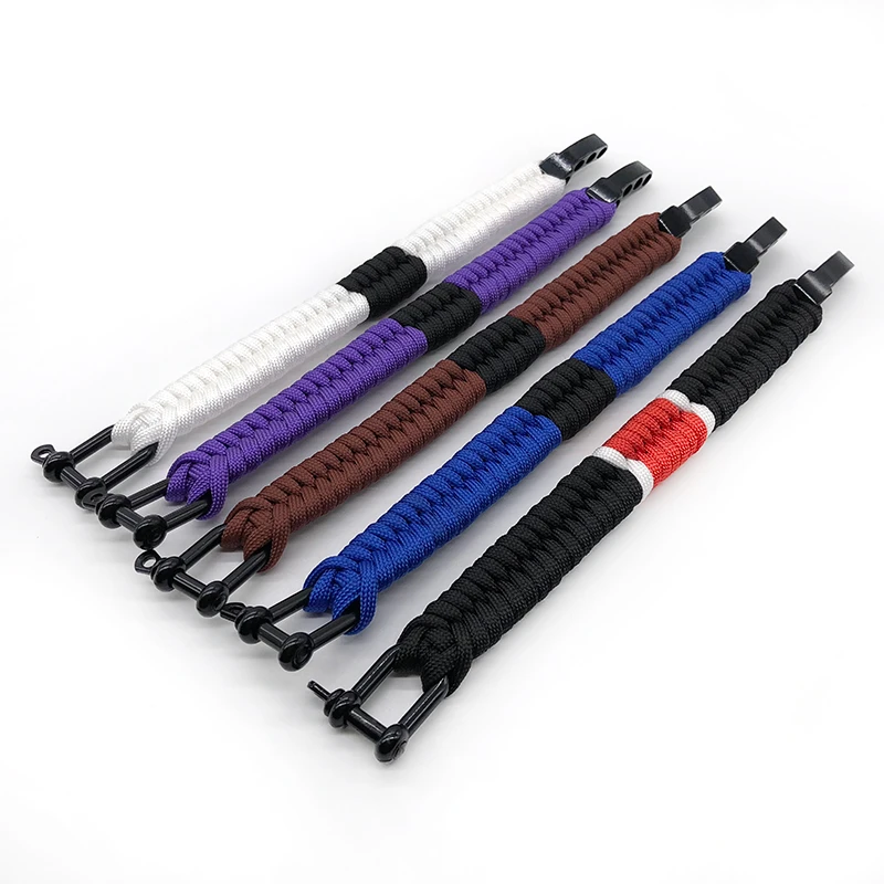 Wholesale brazilian jiu-jitsu belt paracord bracelet black alloy adjustable shackle brazilian fishtail weave survival bracelet