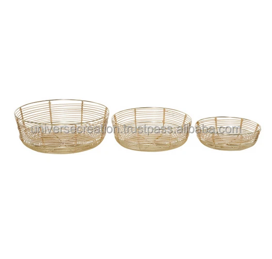 Wholesale cheapest price copper color wire mesh metal storage basket set of3