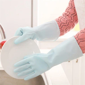 Wholesale Cleaning housework durable thin waterproof rubber latex kitchen brush bowl wash clothes long household rubber gloves