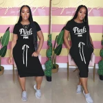 Wholesale Clothes Summer Womens Dress Casual Letter Printing Round Neck Short Sleeve Outer Wear 04301081