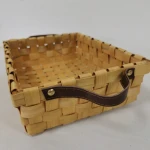 Wholesale empty gift basket woodchip basket with leather hand made in China