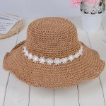 Wholesale foldable paper straw bucket hat wide brim holiday beach hat