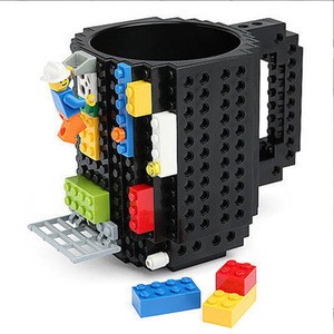 Wholesale Funny Building Blocks Lego Coffee Mug DIY Build-on Brick Plastic Tea Cup Mug for Christmas Gifts