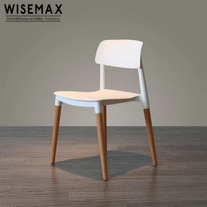 Wholesale high quality pp seat plastic chairs stacking leisure dining chairs with solid wood legs